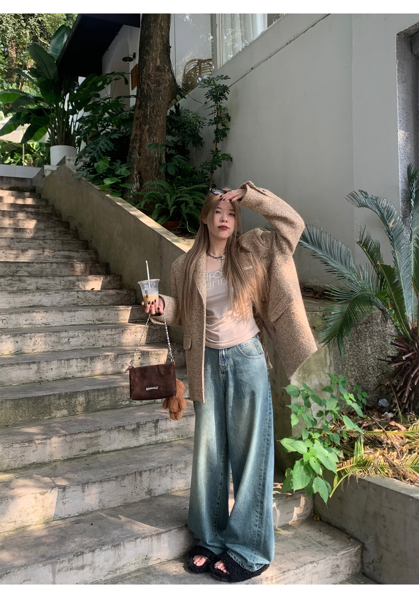 High Waist Wide Leg Jeans Women's Loose Fit Washed out Style Spring Autumn Denim Pants by LUU Peach Joy Slimming Effect · v2