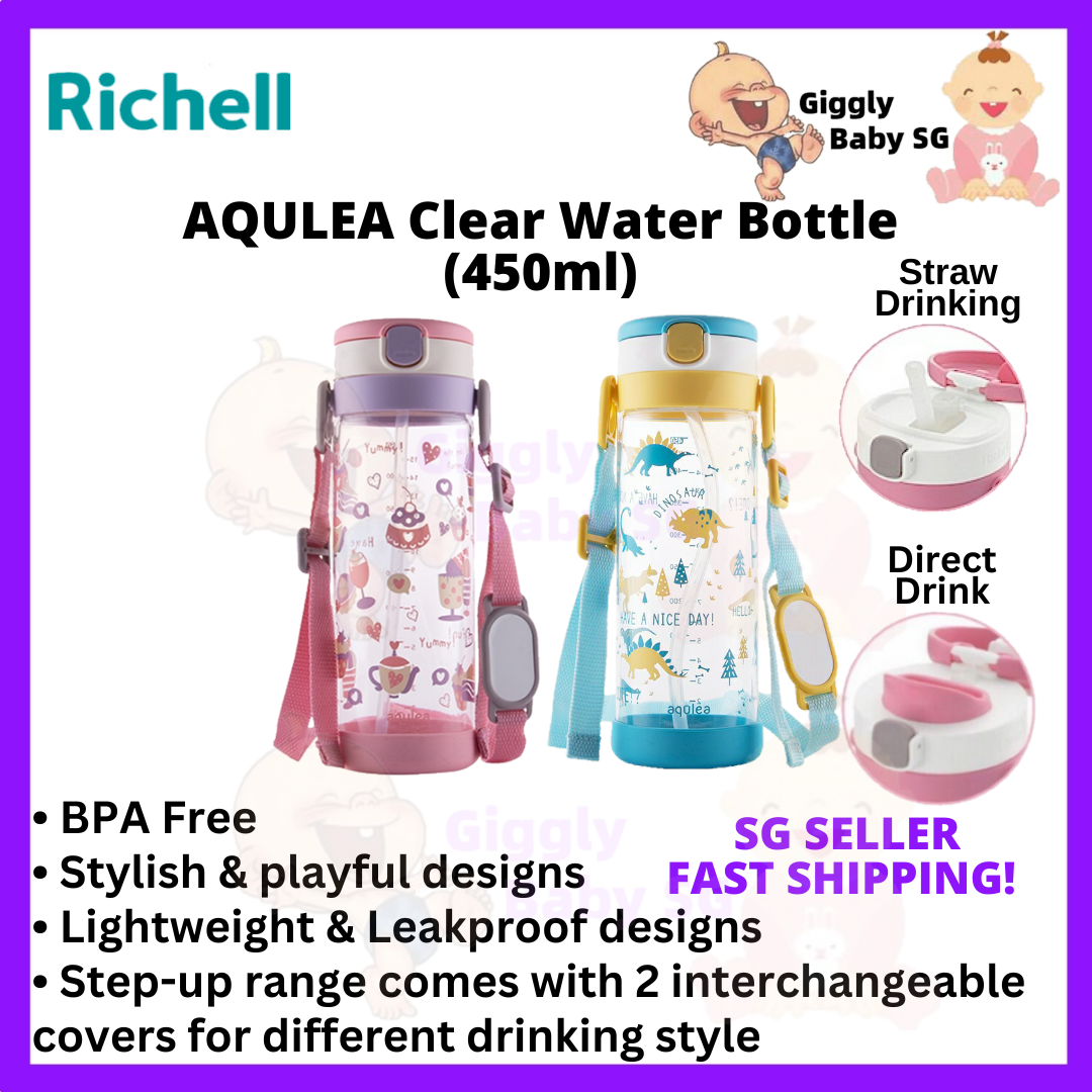 Richell Aqulea Clear Water Bottle 450ml (Straw Direct Drink