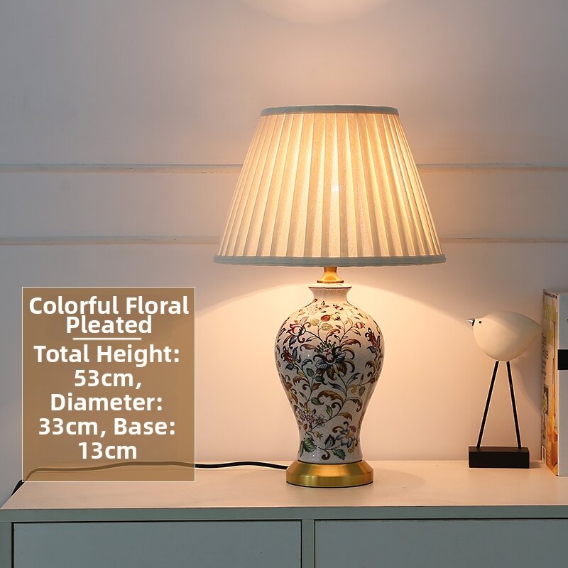 Chinese Ceramic Biedermeier Painted Bronze Table Lamp American Style Bedroom Decorative Lampshade Soft Light Bedroom Lamp