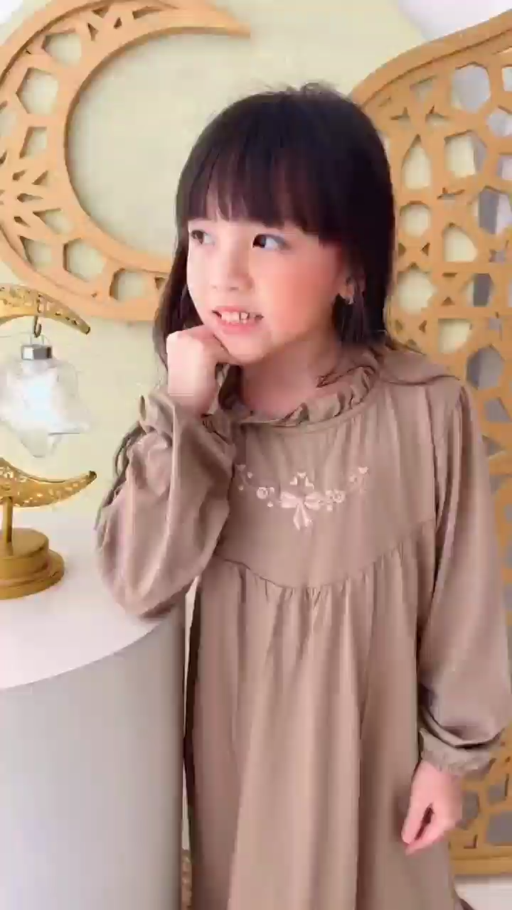 Hooneybee Humaira Coklat - Gamis anak Perempuan [Size 2-10 Thn] Baju Kaos Cewek