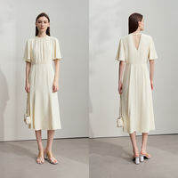 AMII | Elegant Vacation Style Wooden Ear Lace Up Waist Bell Sleeves Backless Summer Dress