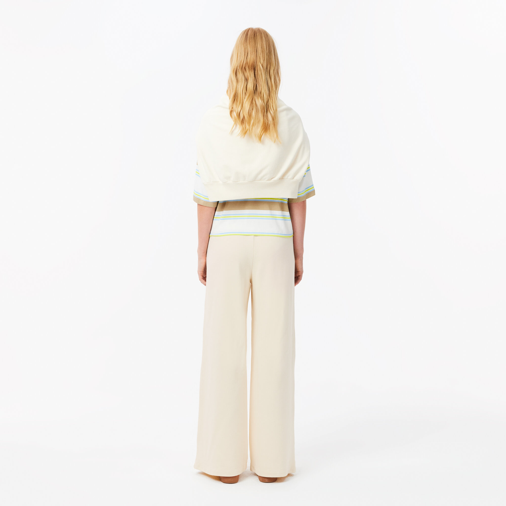 Lacoste Women's Wide Leg Badge Track Pants - Lifestyle ( Beige / White ) - XF2657. 