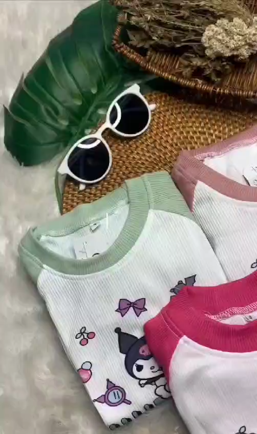 BAJU ANAK PEREMPUAN LUCU KUROMI 3-10 TAHUN BAHAN KNIT SETELAN