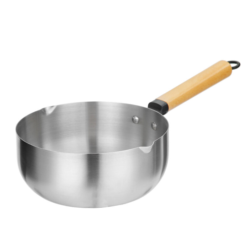 Japanese Style Snow Flat Pot 304 Stainless Steel Non-coated Stick Small Saucepan Home Use Noodles Frying Soup Induction Cooktop. 