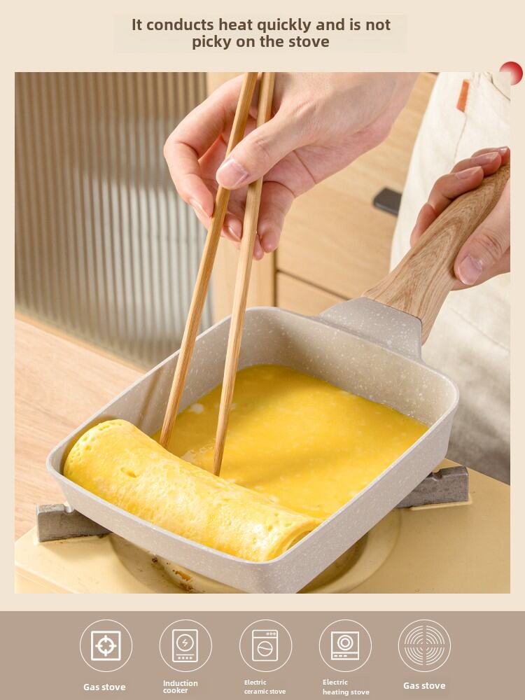 Japanese Style Square Thick Bottom Non-Stick Egg Frying Pan Flat Bottom Pancake Maker Breakfast Egg Fryer Kitchen Cooking Utensil. 