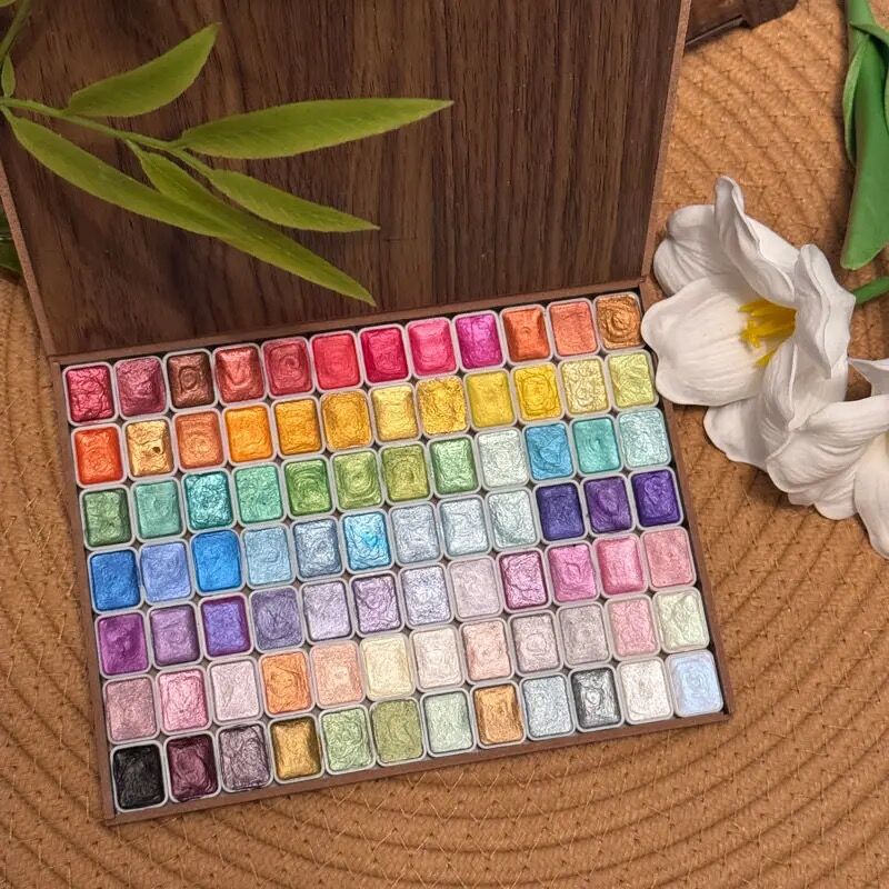 48-120 Colors Pearl Watercolor Pigment: Metallic Solid Paint Portable Art Kit for Painting - Perfect Holiday Gifts for Artists