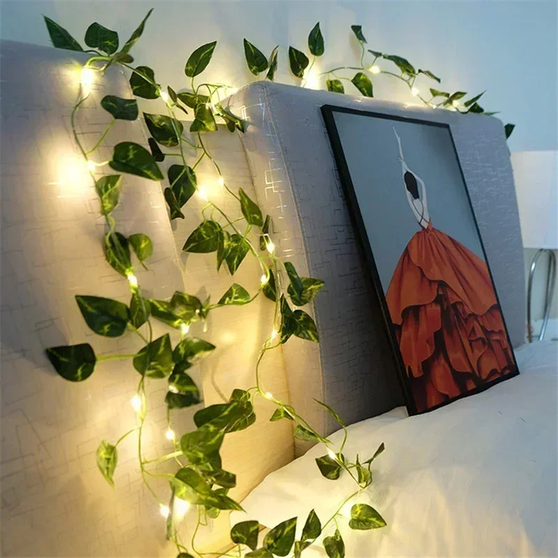 LED Flower Green Leaf String Lights Artificial Vine Fairy Lights Battery Powered Christmas Tree Garland Light for Wedding Decor