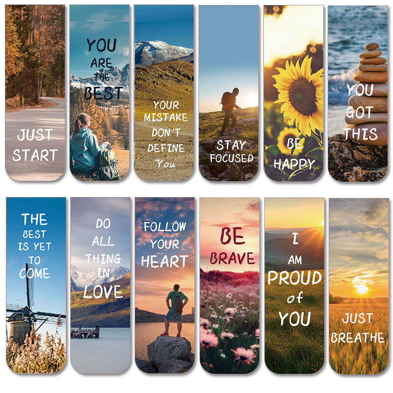 12pcs Inspirational Magnetic Bookmarks with Motivational Quotes Colorful Page Clips for Students Teachers Book Readers