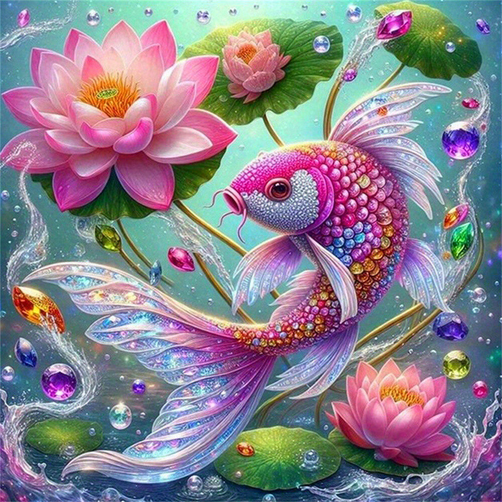 Evershine Cross Stitching Kits Fish Unprinted 11CT Picture Embroidery Supplies Animal Printed Canvas Lotus Modern Home Decor