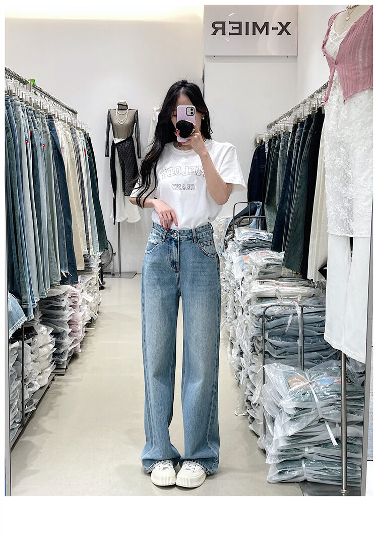 American Style Vintage Blue High Waist Wide Leg Jeans Women Loose Slim Straight Long Pants X-mier Denim Trousers for Ladies · v2