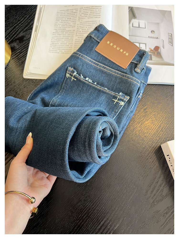 The Style Is Too Good! Retro Blue Straight-leg Denim Female 2024 Autumn New Arrival Ninth Loose Slim Looking Loose Pants · v2