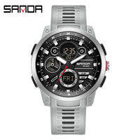 SANDA Men Sport Wristwatch TPU Strap Waterproof Quartz Watch Dual Display Digital Luminous Male Clock Relogio Masculino