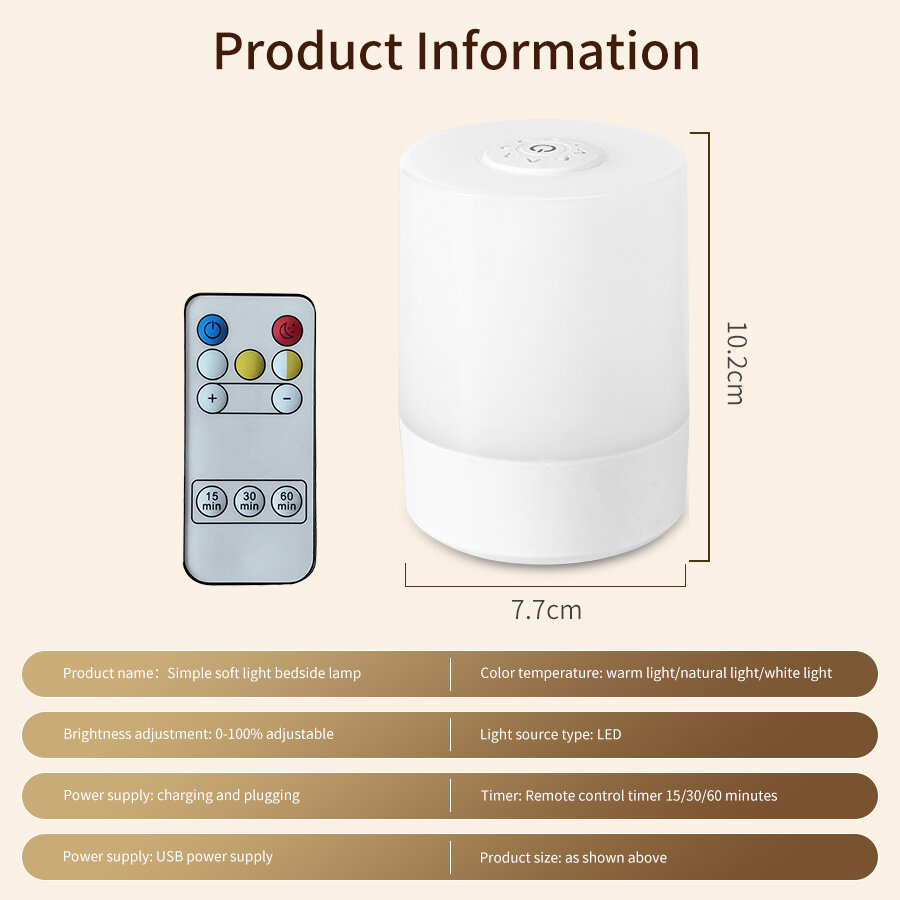 Touch Night Lamp USB LED Lamp Remote Control Switch Rechargeable Three Colors Lights Bedroom Portable Table Bedside Night Lamp