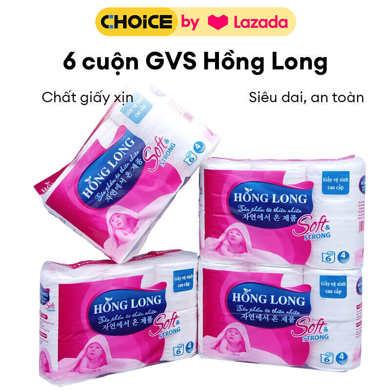 Lốc 6 Cuộn Giấy vệ sinh HỒNG LONG, 4 Lớp, 1 Cuộn chắc tay lên tới 350 tờ, Bột giấy nguyên chất, Giấy