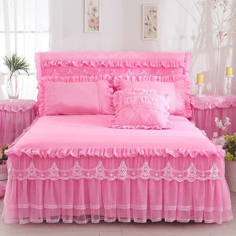 Korean Style Lace Princess Style Bed Skirt Bed Cover Single-piece Bedding Bed Cover Lace-trimmed Non-slip Bed Sheet 1.8m Mattress Protector
