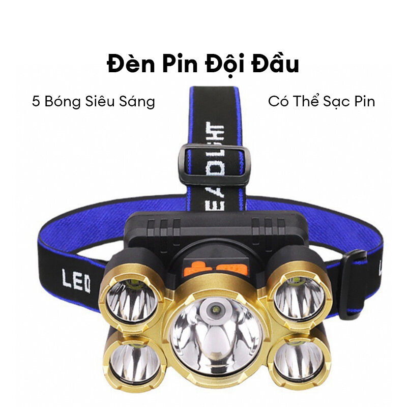 Đèn Pin Đội Đầu 5 Bóng LED Siêu Sáng – Kèm Dây Sạc & Dây Đeo Trán, Hoàn Hảo Cho Mọi Hoạt Động!