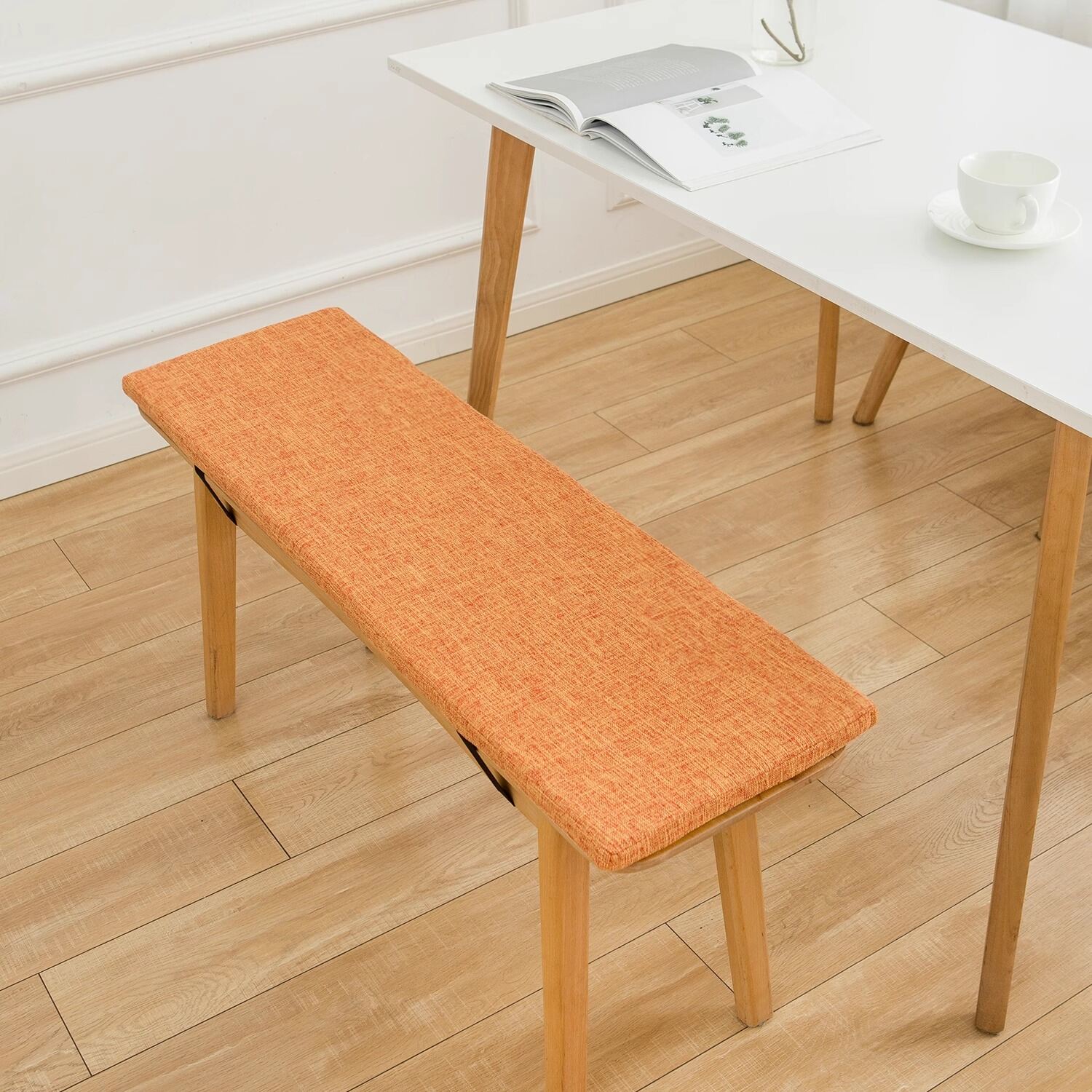 Real Wood Long Bench Cushion Home Use Chair Pad Slip-Off Shoe Bench Pad Nordic Style Pure Color Sponge Material