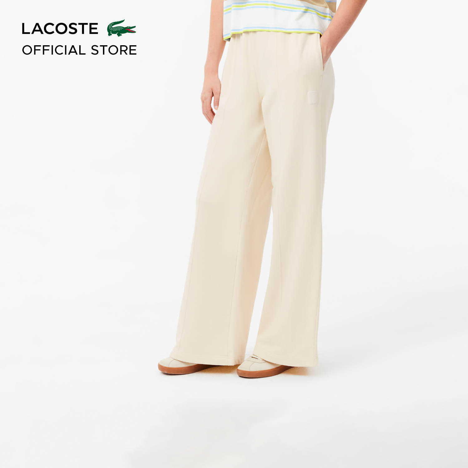 Lacoste Women's Wide Leg Badge Track Pants - Lifestyle ( Beige / White ) - XF2657