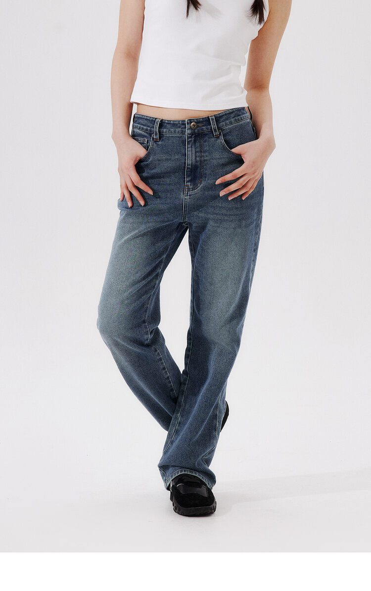 PSO Brand High Waist Straight Leg Blue Washed Denim Jeans Women's Elastic Slimming Pants Versatile Casual Trousers · v2