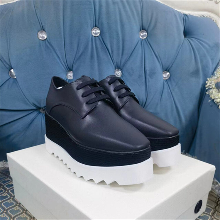 2025 New Women's Thick Bottom Star Shoes Leather Casual Slope Heel 8cm Platform Stella Platform Shoes Versatile Slip-On Shoes · v11