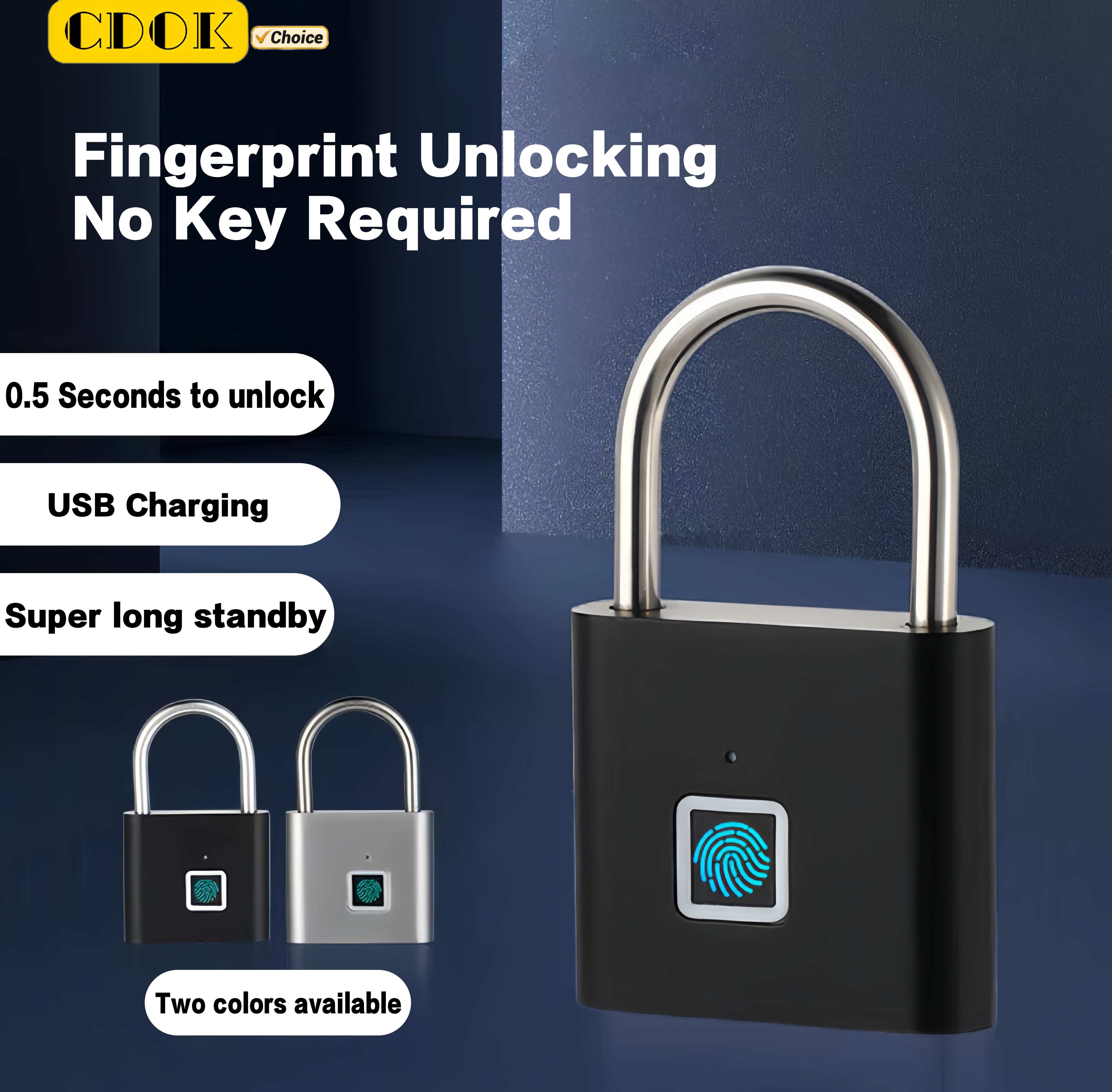 OSALADI Fingerprint Padlock – Waterproof IP66, USB Rechargeable, Stores 10 Prints, For Bags, Bikes & Lockers