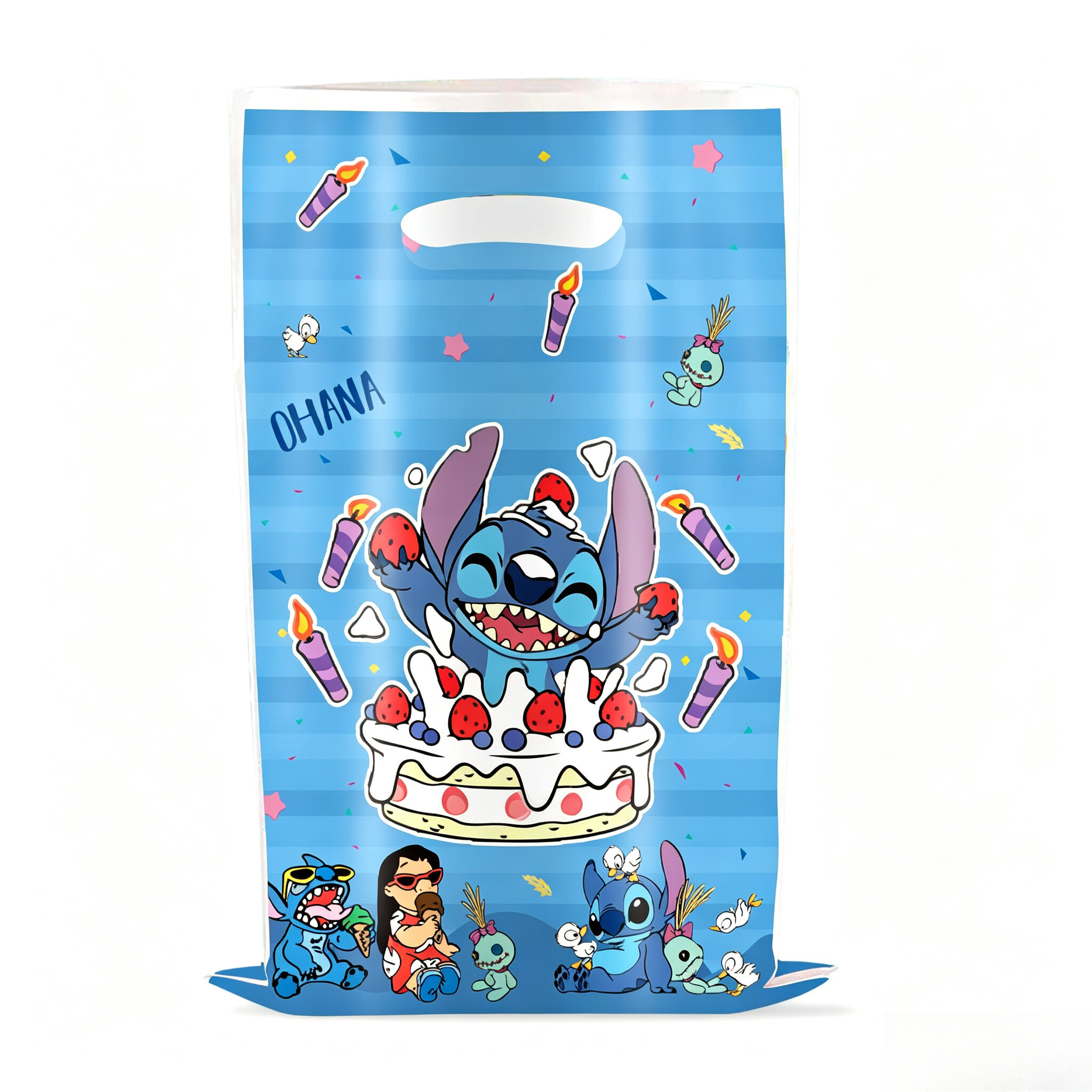 Hasbro | Cartoon Lilo & Stitch Printed Plastic Treat Bags Portable Handle Party Gift Candy Packaging Bag Holiday Decor Favor Pouches