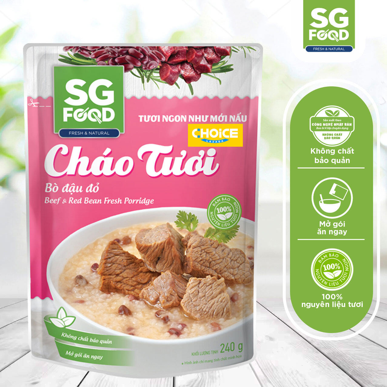 [Choice Label] Cháo tươi Choice x  Sài Gòn Food bò đậu đỏ 240 gram