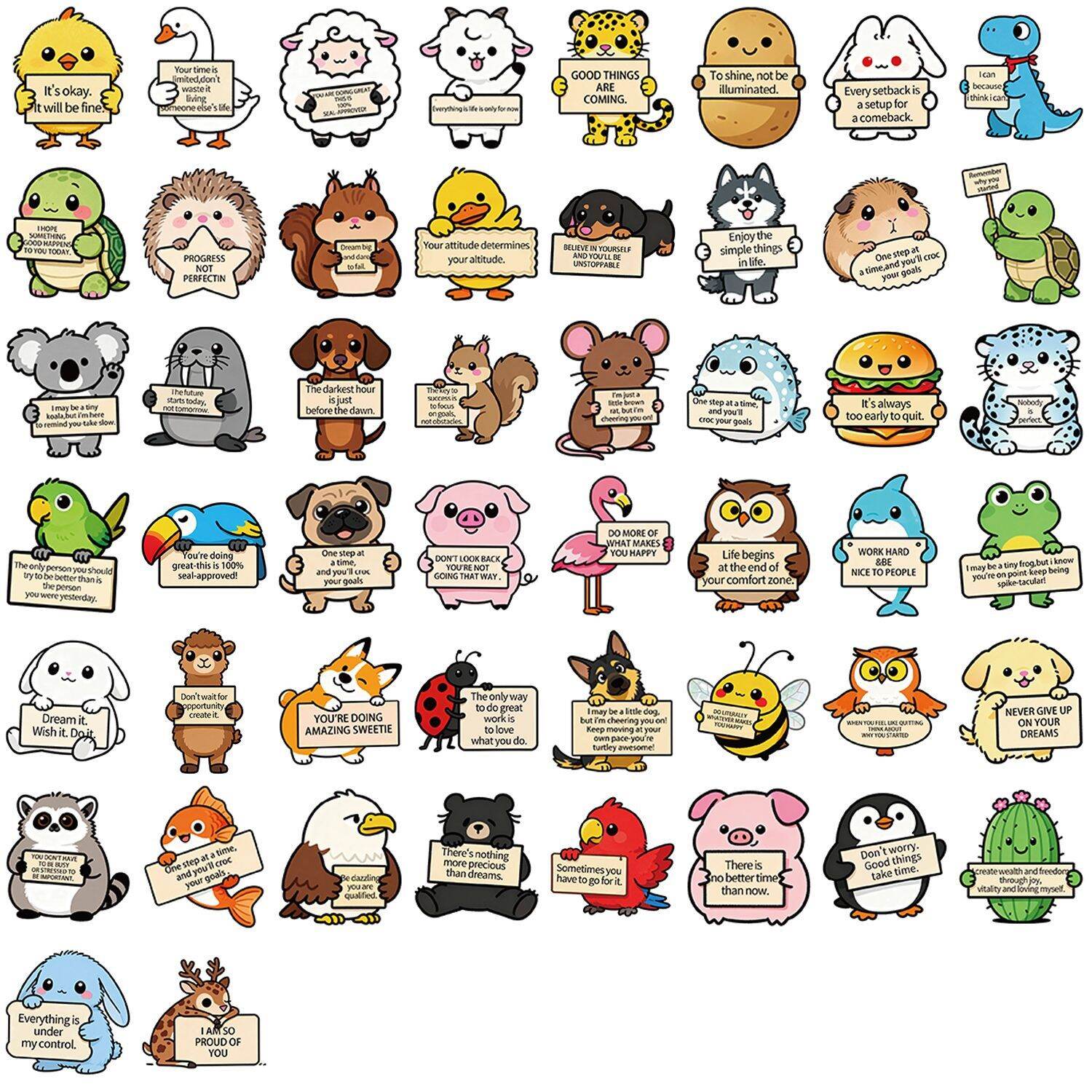 Motivational English Cartoon Stickers 100 Pieces