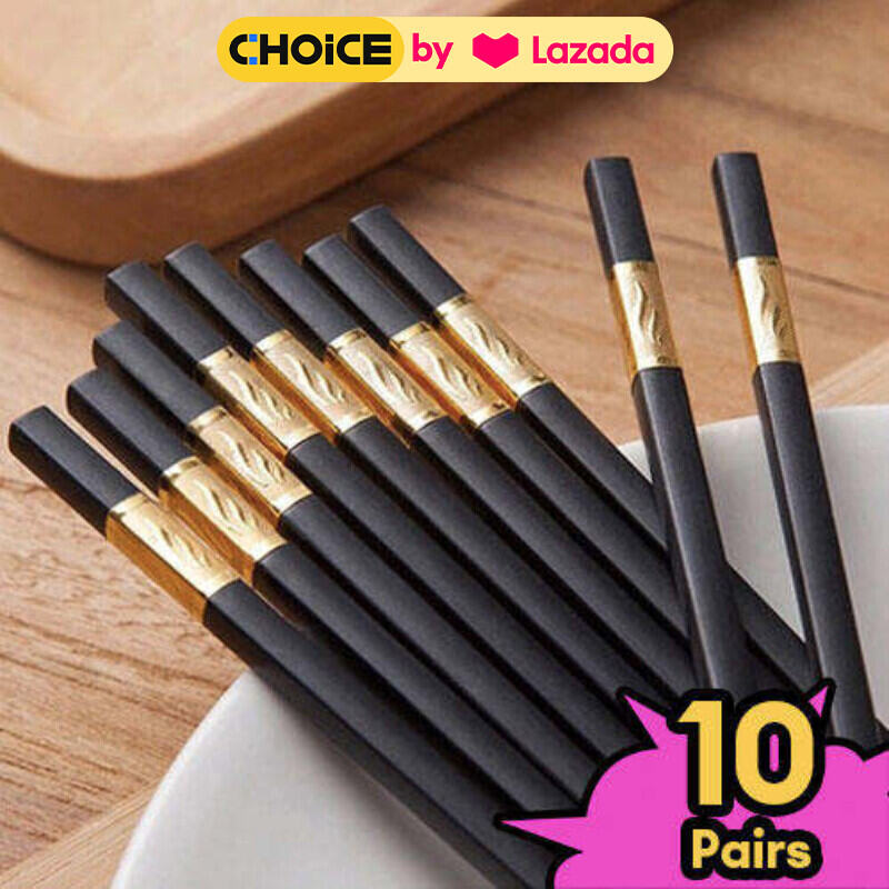 Đũa Mạ Vàng Hàn Quốc Nhựa Đen Nhật Cao Cấp Chống Trơn Chống Mốc Chịu Nhiệt Bộ 10 Đôi-đũa nhựa