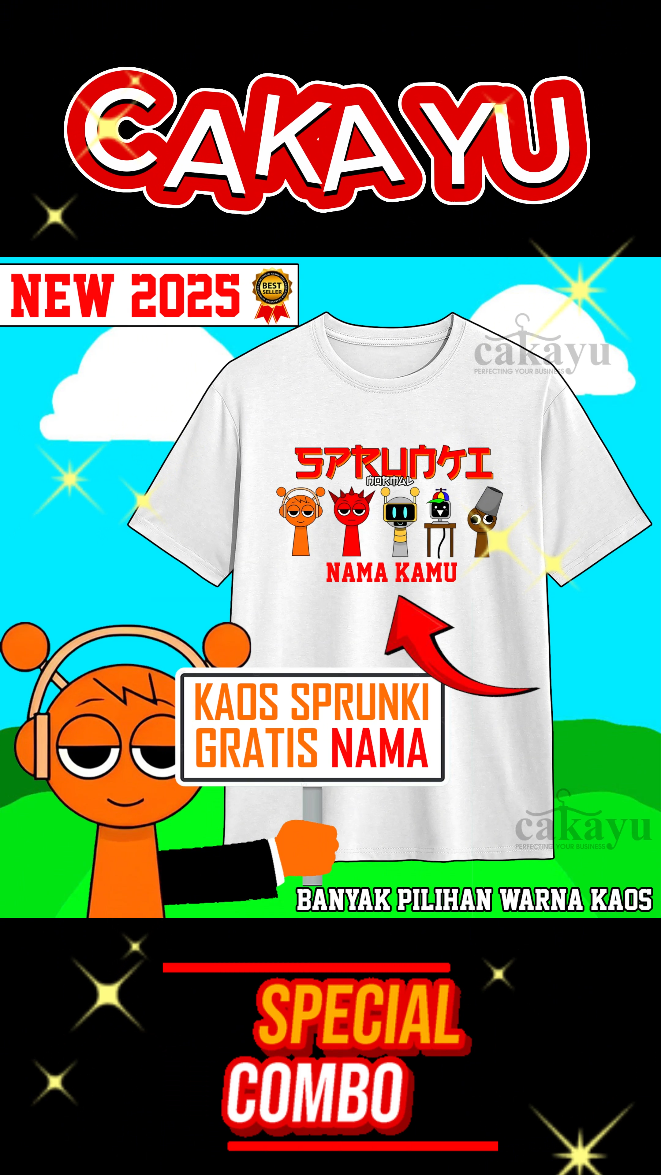 kaos anak sprunki funbot terbaru FREE nama kamu GRATIS kaos sprunki termurah