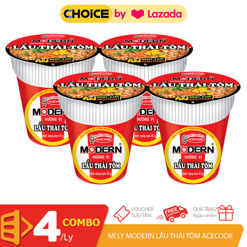 [Acecook] Combo 4 mì ly Modern vị lẩu Thái tôm 65gr