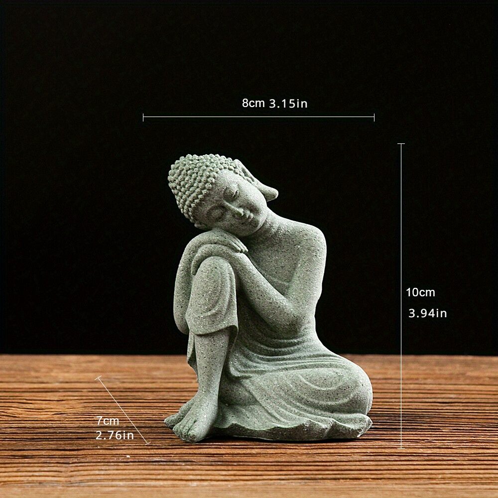Buddha Garden Statue Fish Tank Decoration Mini Buddhism Figurine Desk Tablescape Decor Home Zen Statue Green Sandstone Thailand