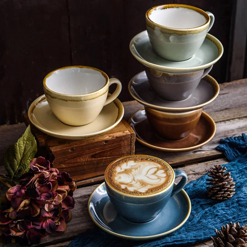 Coffee Cup Set Latte Art Latte Ceramic Espresso Retro Large Mouth Small Luxury Exquisite European Dish Ins