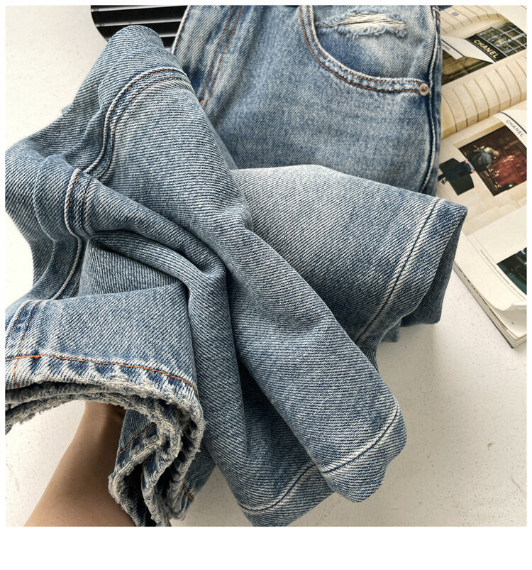 American Style Vintage Blue High Waist Wide Leg Jeans Women Loose Slim Straight Long Pants X-mier Denim Trousers for Ladies · v2