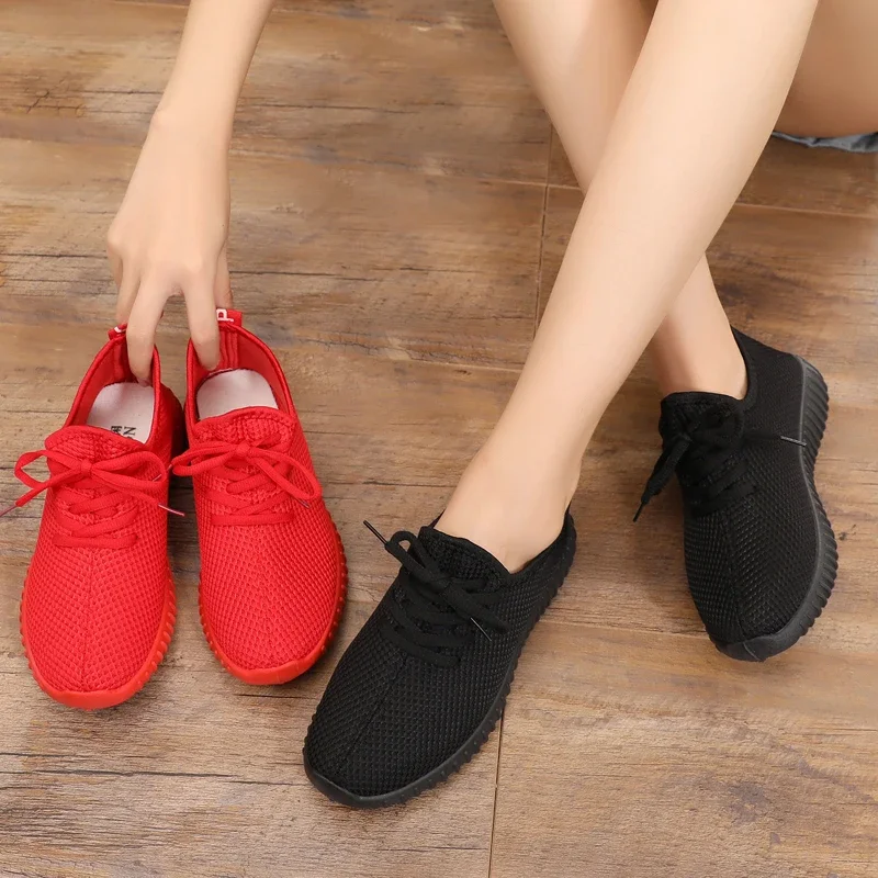 Spring and Summer Old Beijing Cloth Shoes Women's Shoes Flat Red Shoes Female Tennis Shoes Mothers' Shoes Student Shoes Lace-up Sports Casual Shoes