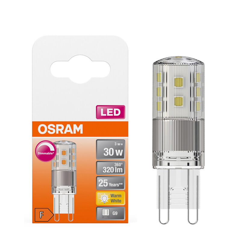 Osram | OSRAM LED G9 2.6W 3W (=30W Halogen) PIN Lamp 2700K Warm White Clear Capsule Bulb 220-240V LED Indoor Home House Crystal Lighting