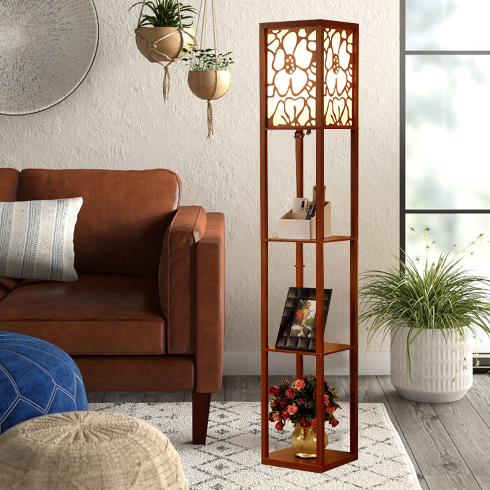 square floor lamp with shelves