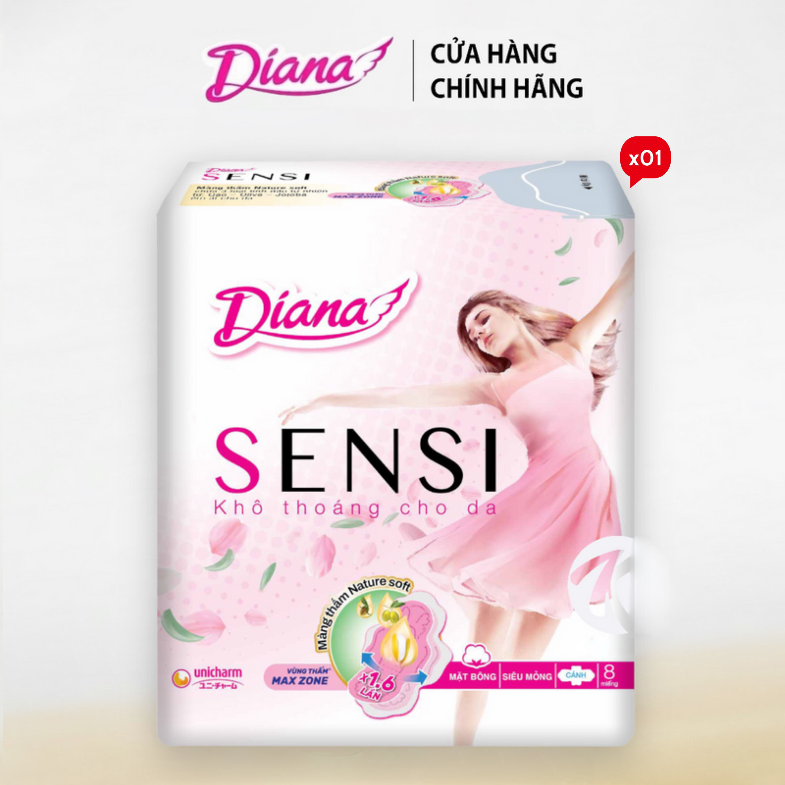 Băng Vệ Sinh Diana Sensi Siêu Mỏng Cánh 8 Miếng