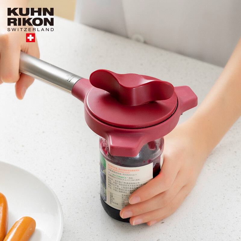 Kuhn Rikon Strain-Free Gripper Opener for Jars and Bottles, 8.75 x 4.25 x 2  inches, Red and Silver