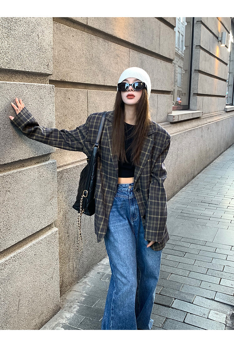 Chenmi Fan Blau Jeans mit hoher Taille und weitem Bein für Damen Herbst Neu Locker lässige gerade Hosen Hoch aussehende lange Hosen