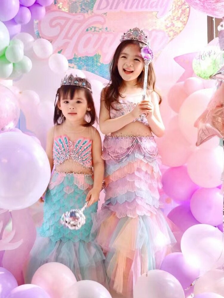ชุดเจ้าหญิงทำมือของ Ya สำหรับงานวันเกิดของเด็กผู้หญิง สไตล์นางเงือก เสื้อผ้าเด็ก ชุดประจำฤดูร้อน