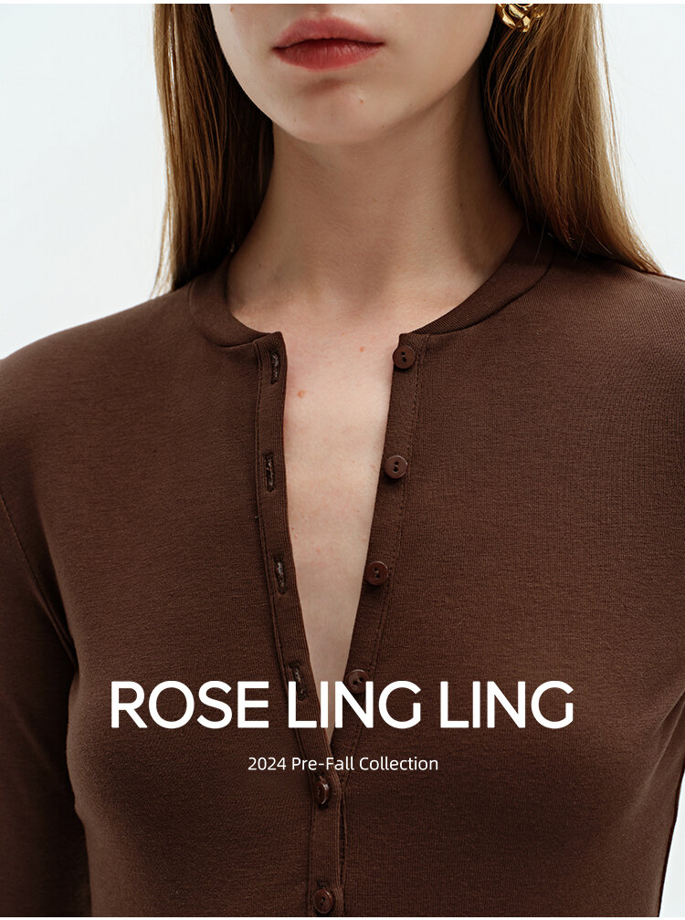 RoseLingLing Ultra-Fine Australian Silk Wool Blend Slimming Knit T-Shirt with Henley Collar for Women Casual Summer Style