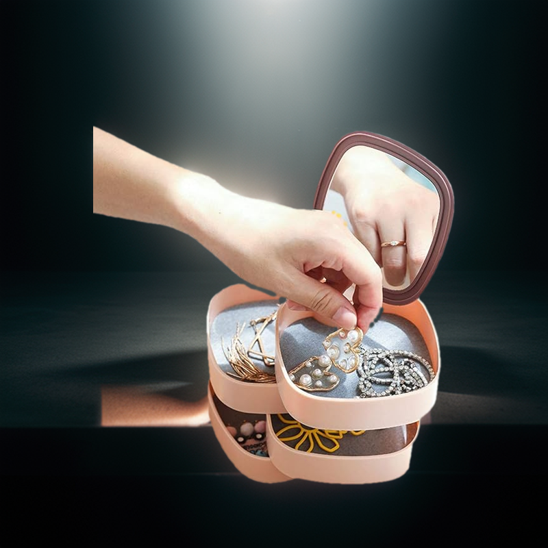 SAJEES 4-Layer 360 Degree Rotating ROUND Jewellery Organizer Box. 