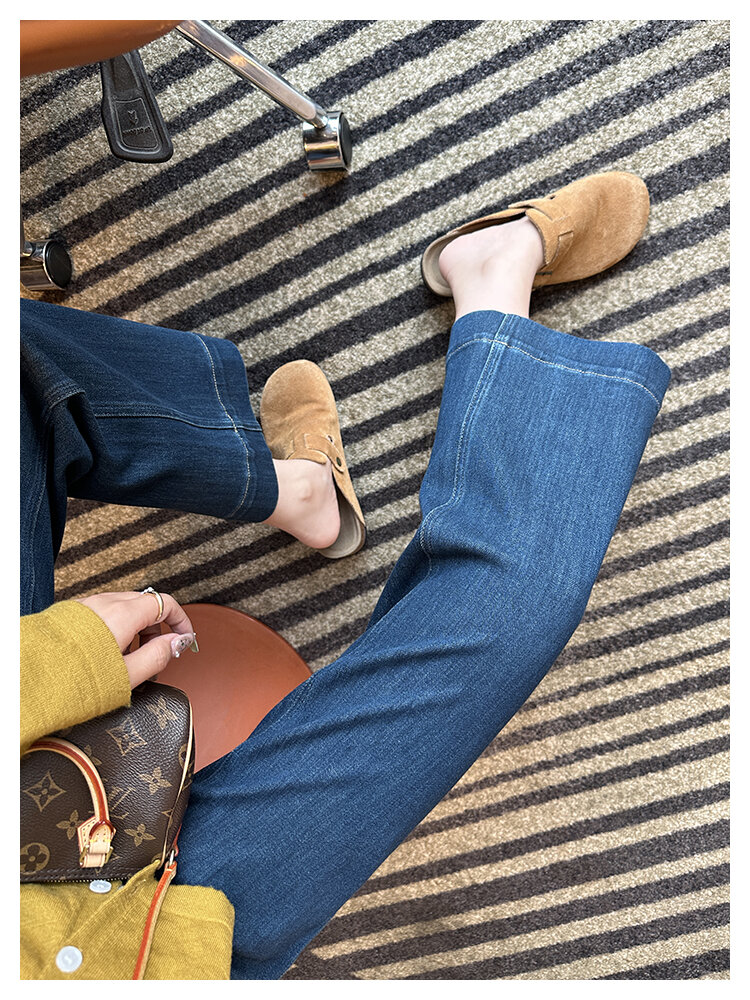 The Style Is Too Good! Retro Blue Straight-leg Denim Female 2024 Autumn New Arrival Ninth Loose Slim Looking Loose Pants · v2