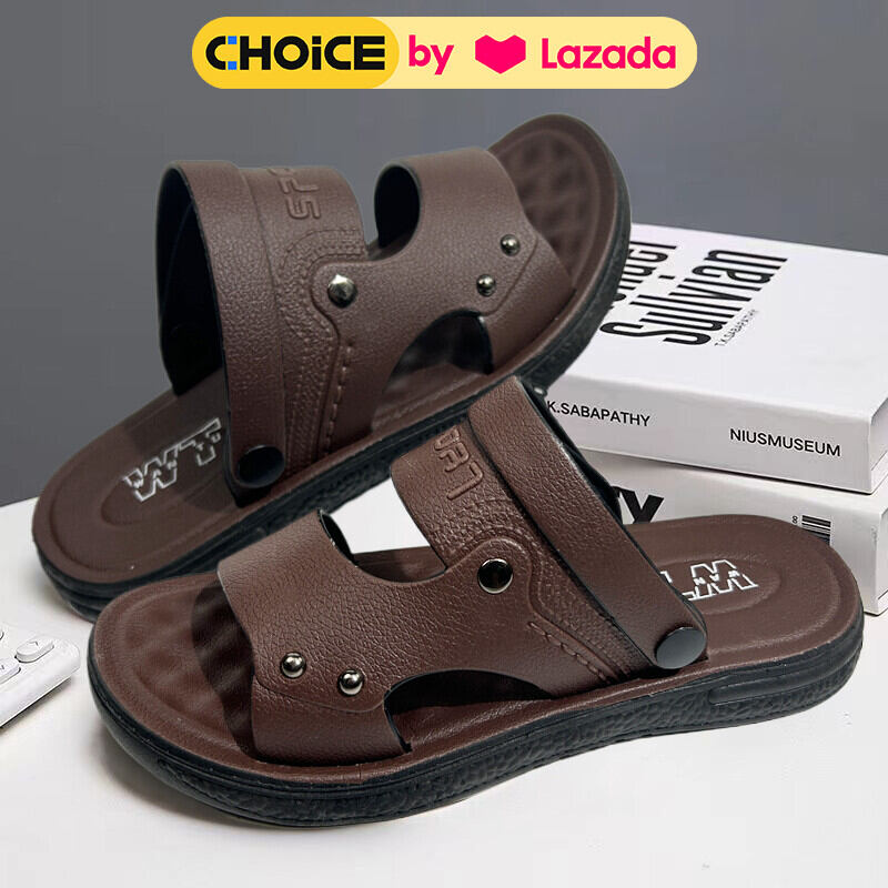 Mens sandals outdoor chinelas men slipper non-slip men's sandal tsenilas leather slippers for men ราคา 101 บาท*ส่งฟรี