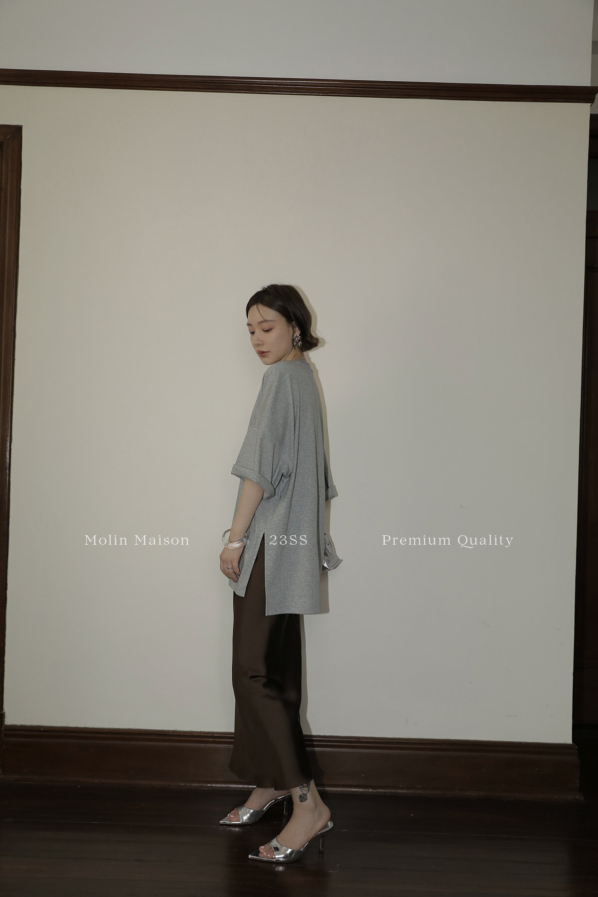 Molin ROW Batwing Sleeve T-Shirt Women's Loose Side Slit Oversize Summer Short Sleeve Cotton Polyester Blend round Neck Top