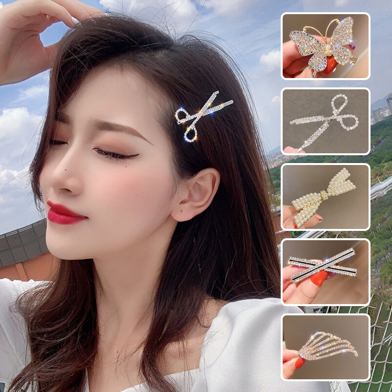 Kẹp Tóc Rìa Rhinodiamond Hàn Quốc Cho Nữ | Phụ Kiện Tóc Cài Bên Đính Đá Sang Trọng, Kiểu Dáng Cung Dễ Thương