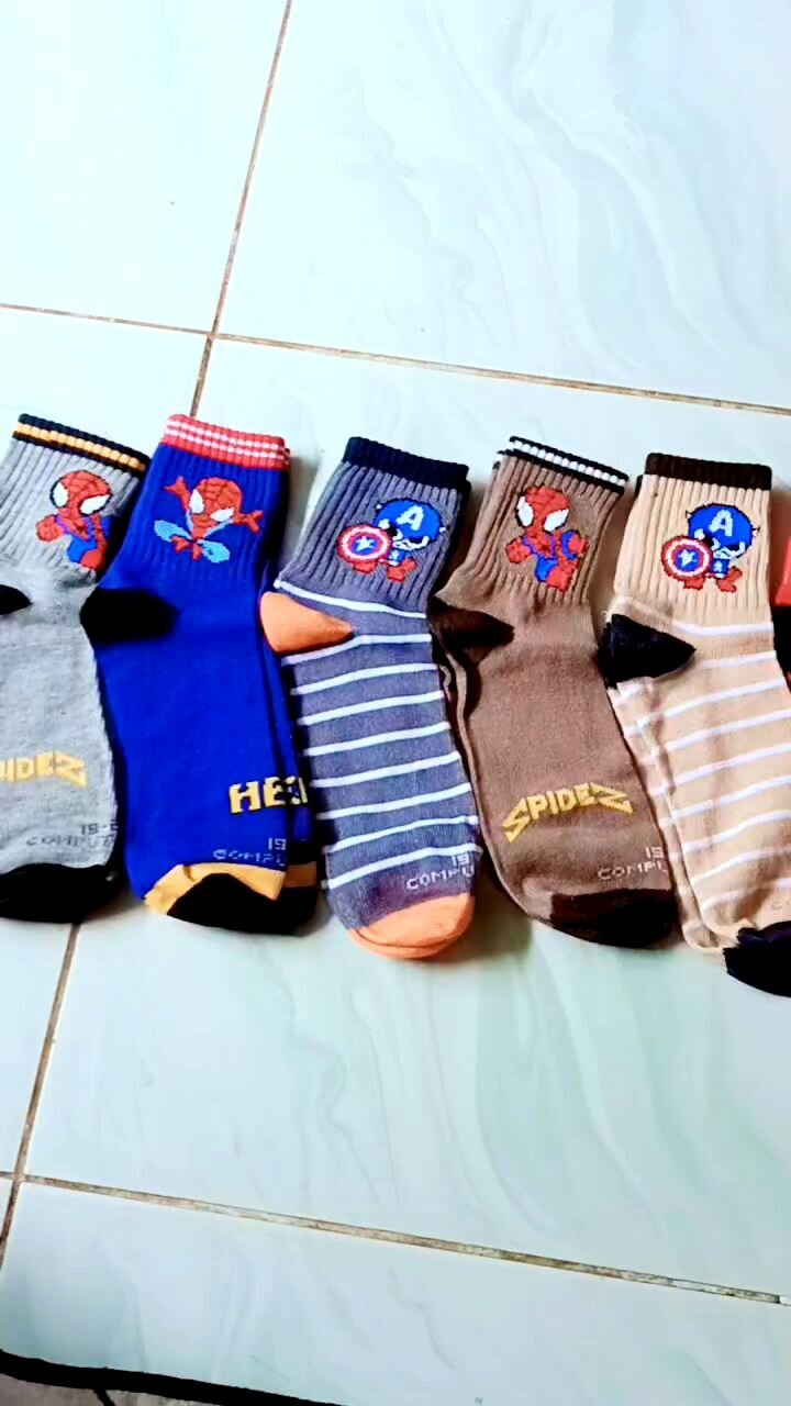 6 PASANG KAOS KAKI ANAK TK COWOK KARAKTER VIRAL SPIDERMAN Captain America Face