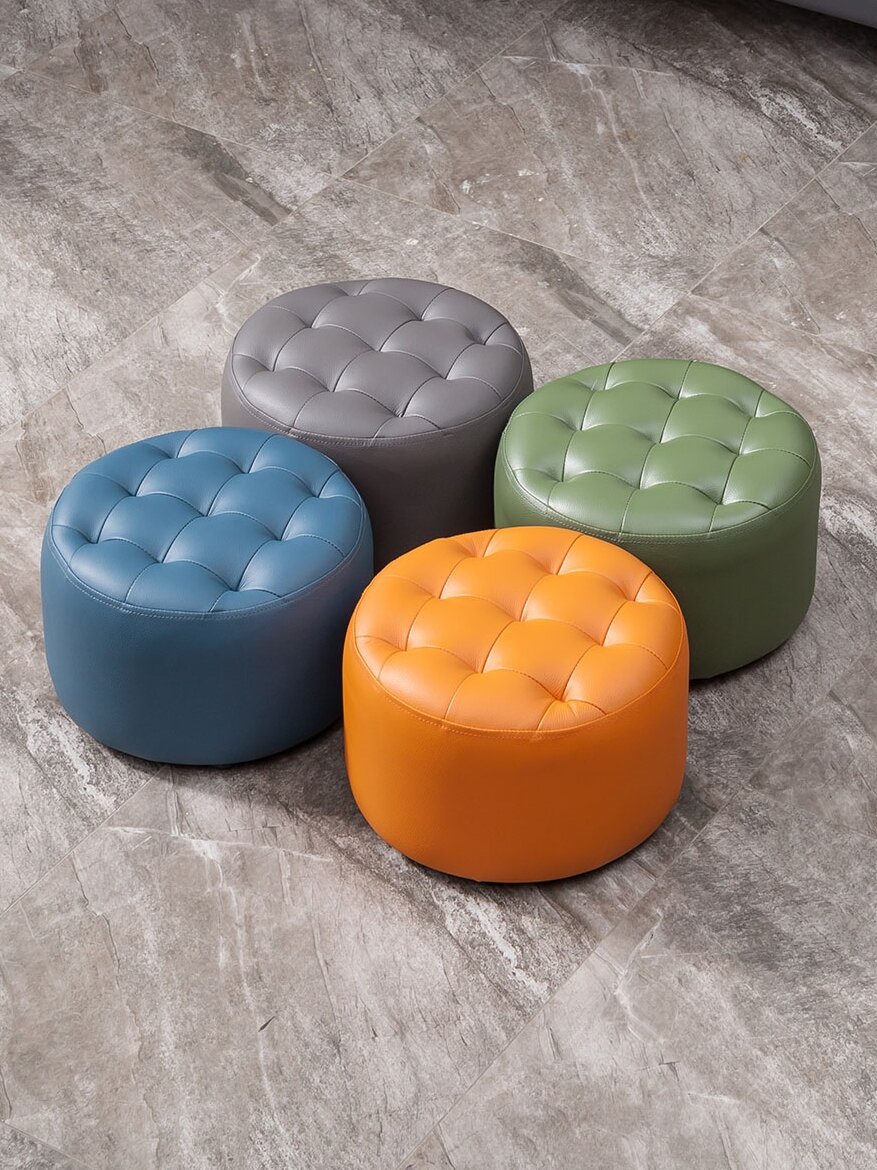 Luxurious Leather round Stool Home Sofa Low Stool Fashionable Seat Cushion Living Room Children's Coffee Table Shoe Changing Stool Makeup Stool. 