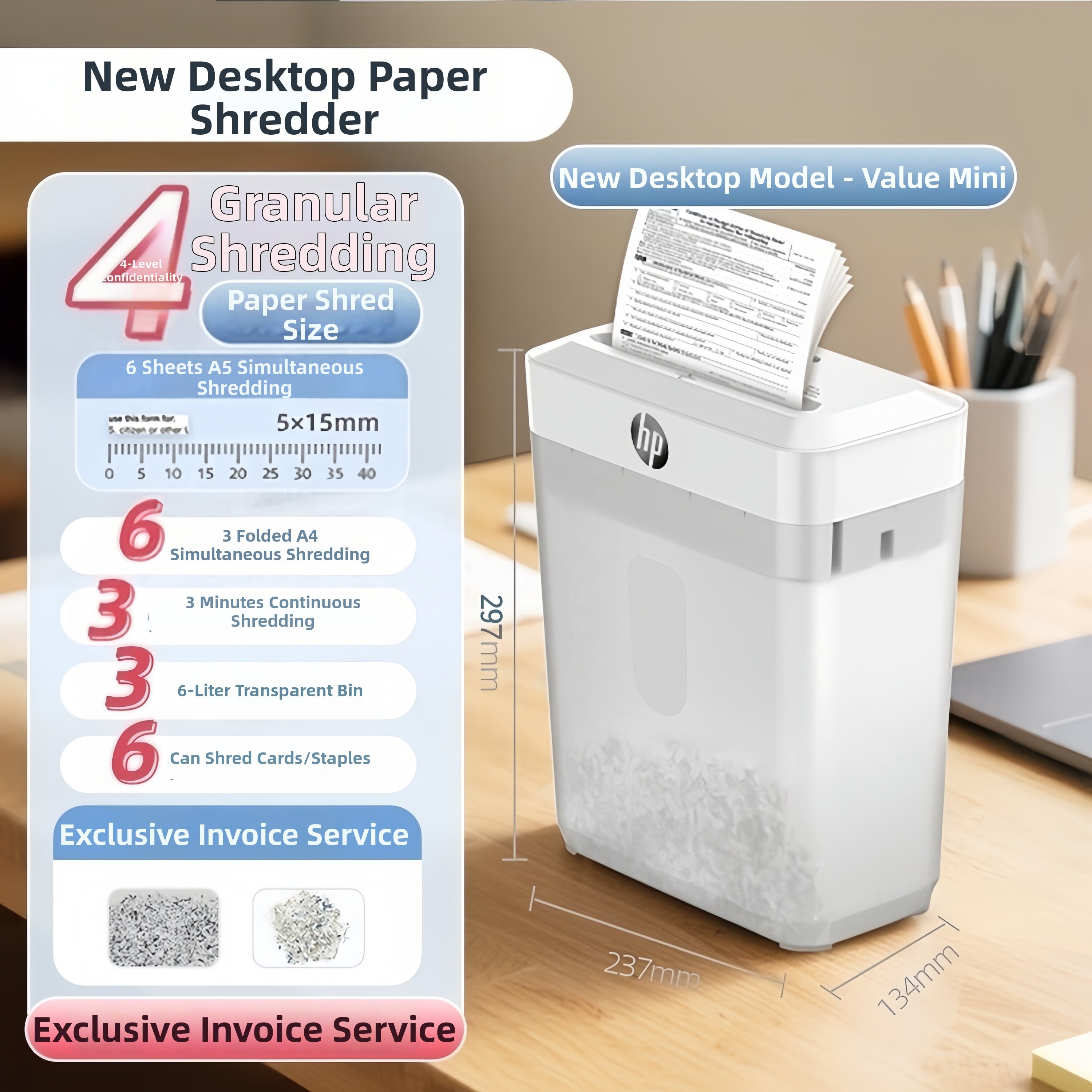 HP | Automatic Mini Paper Shredder For Home and Office Use 4 Level Confidentiality